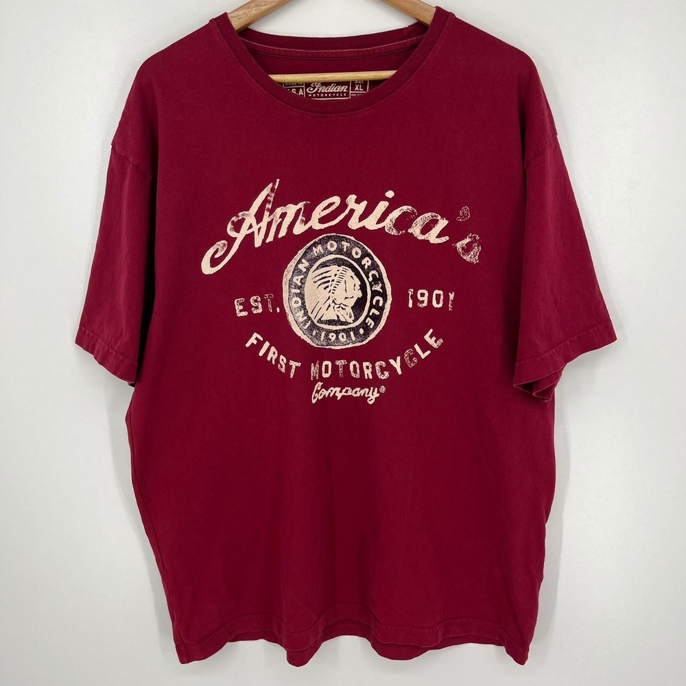 Indian Motorcycle Mens XL Burgundy America's First Motorcycle Company T-Shirt
